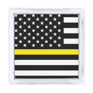 Thin Yellow Line Dispatchers Flag Silver Finish Lapel Pin