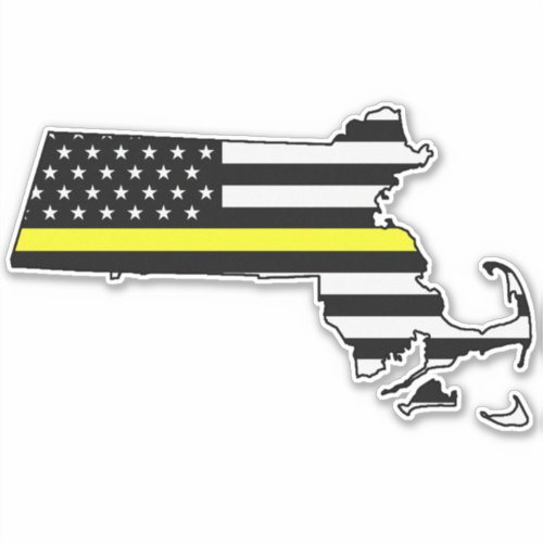 Thin Yellow Line Flag Massachusetts Sticker