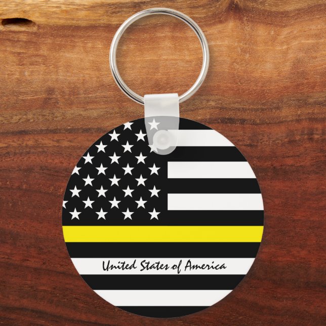 Thin Yellow Line Flag, USA Dispatchers / Services Keychain (Front)
