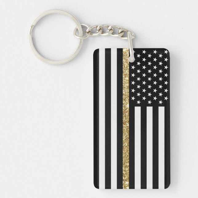 Thin Yellow Line Glitter Flag Keychain (Front)