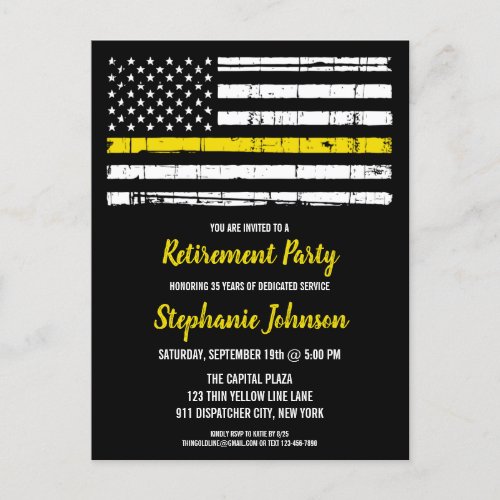 Thin Yellow Line Police Dispatcher Retirement Announcement Postcard