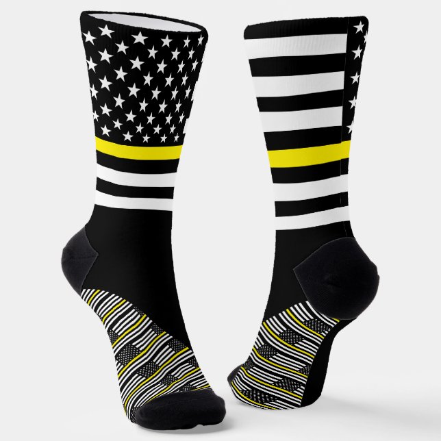 Thin Yellow Line Socks, American flag, emergency Socks (Angled)