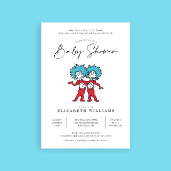 Thing 1 Thing 2 | Blue Twins Baby Shower  Invitation by DrSeussShop at Zazzle