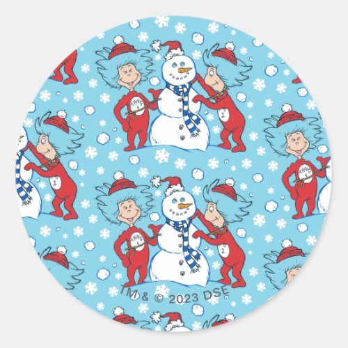 Thing 1 Thing 2 Snowman Pattern Classic Round Sticker