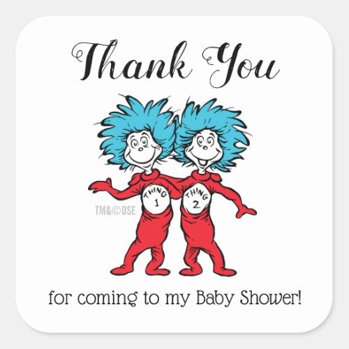 Thing 1 Thing 2  Twins Baby Shower Thank You Square Sticker