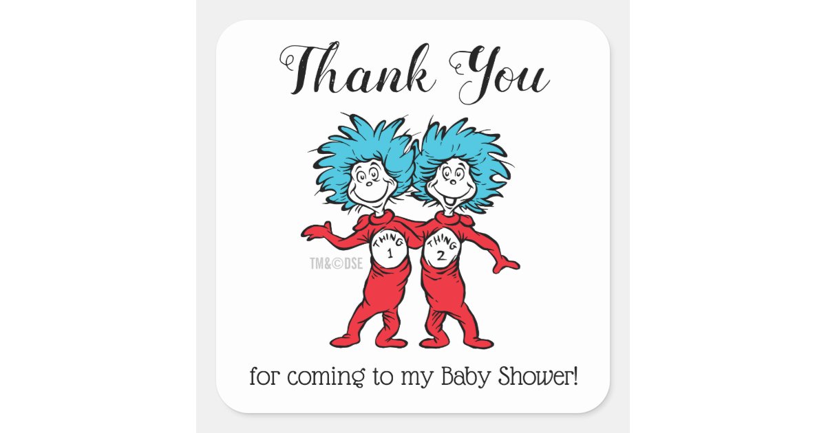 Thing 1 Thing 2 Twins Baby Shower Thank You Square Sticker