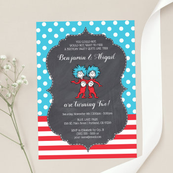 Thing 1 Thing 2 | Twins Chalkbord Birthday Invitation by DrSeussShop at Zazzle