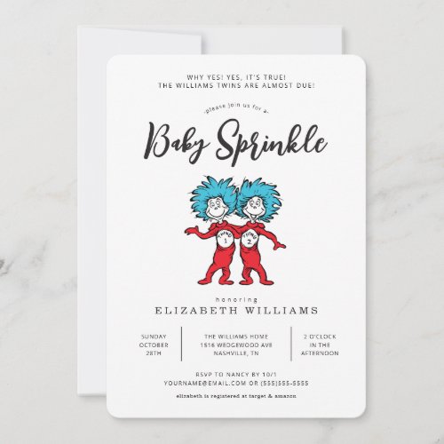 Thing One Thing Two  Blue Twins Baby Sprinkle Invitation