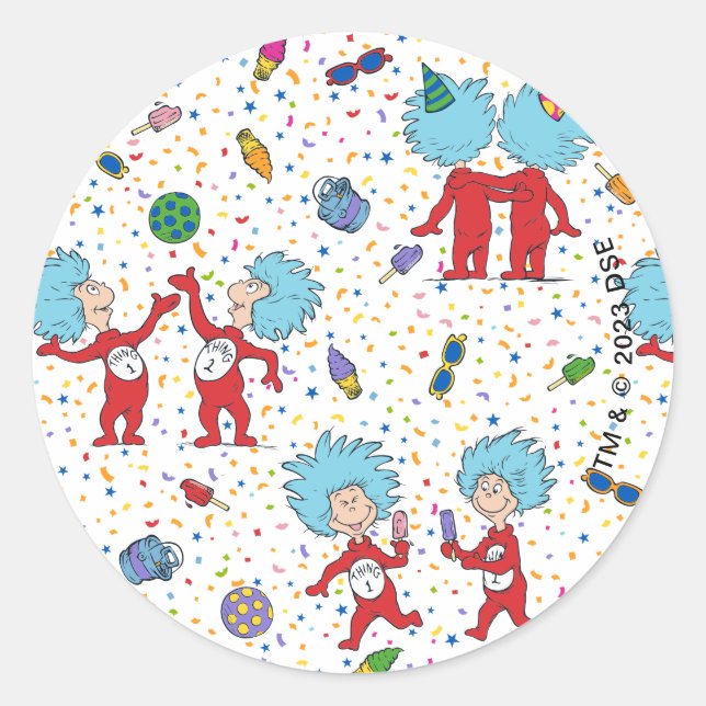 Thing One Thing Two Celebration Pattern Classic Round Sticker (Front)