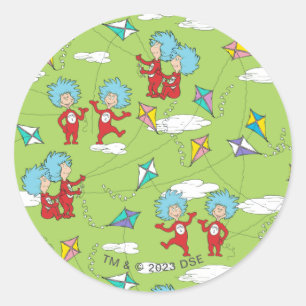 Thing One Thing Two Flying Kite Things Pattern Classic Round Sticker