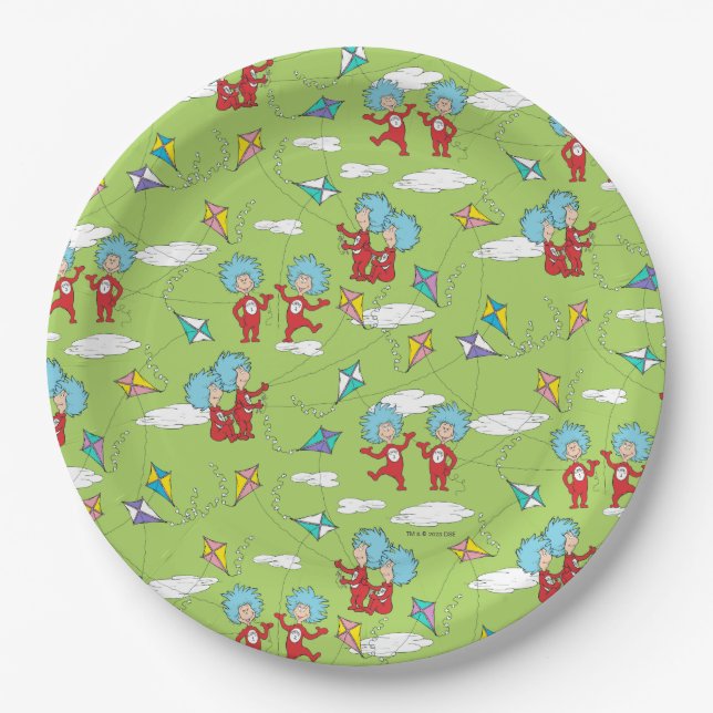 Thing One Thing Two Flying Kite Things Pattern Paper Plates (Front)