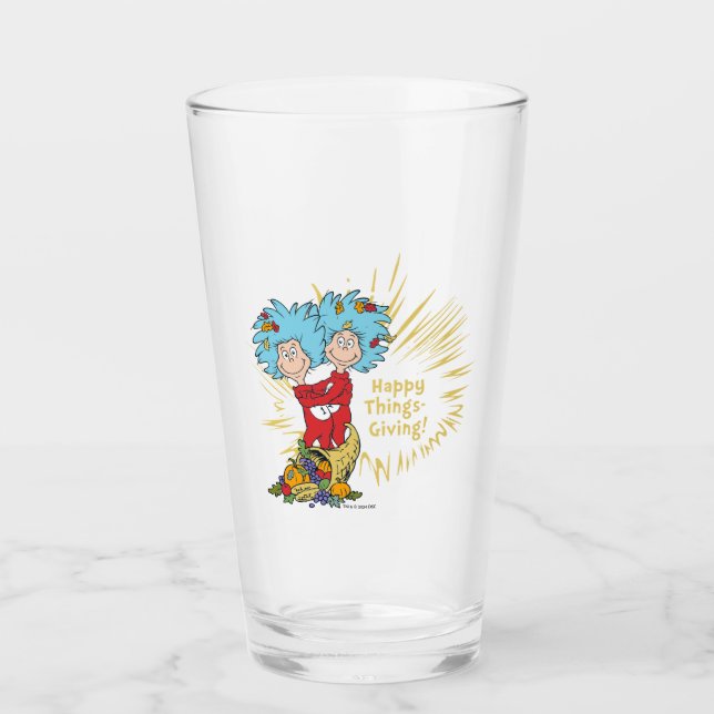 Thing One Thing Two Happy Things-Giving! Glass (Front)