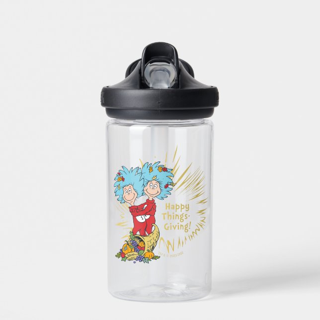 Thing One Thing Two Happy Things-Giving! Water Bottle (Front)