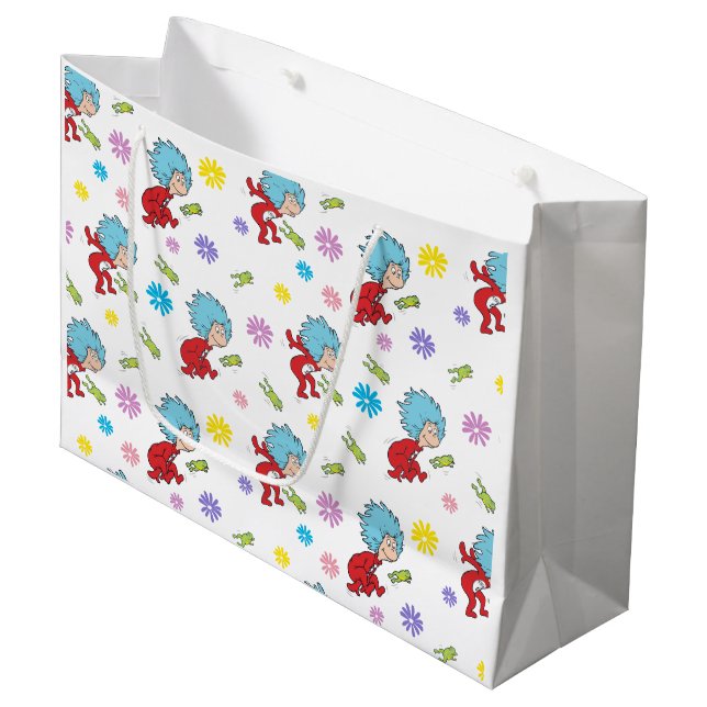 Thing One Thing Two Hoppy Frog Things Pattern Large Gift Bag (Front Angled)