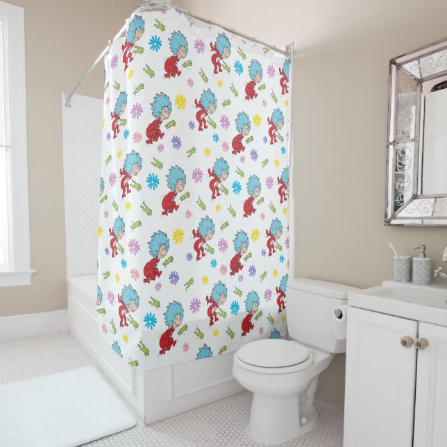 Thing One Thing Two Hoppy Frog Things Pattern Shower Curtain (In Situ)