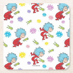 Thing One Thing Two Hoppy Frog Things Pattern Square Paper Coaster