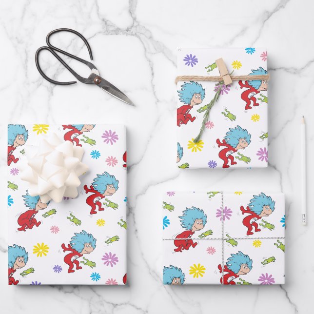 Thing One Thing Two Hoppy Frog Things Pattern Wrapping Paper Sheets (Front)
