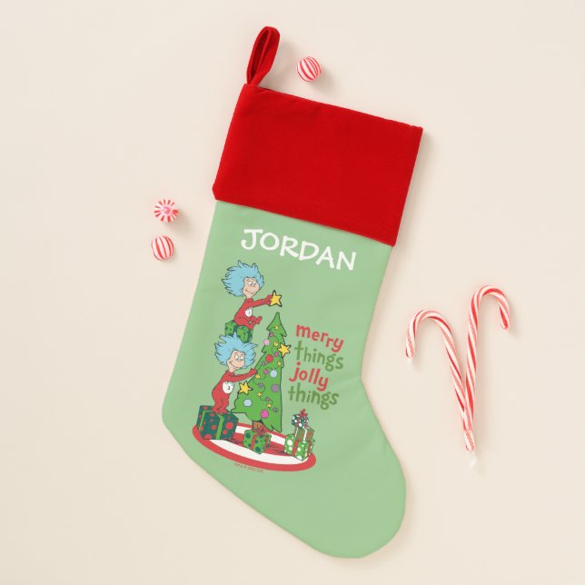 Thing One Thing Two Merry Things Jolly Things Christmas Stocking (Front)
