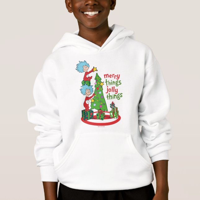 Thing One Thing Two Merry Things Jolly Things Hoodie (Front)