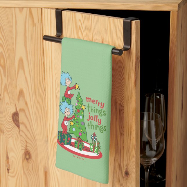 Thing One Thing Two Merry Things Jolly Things Kitchen Towel (Thirds Fold)