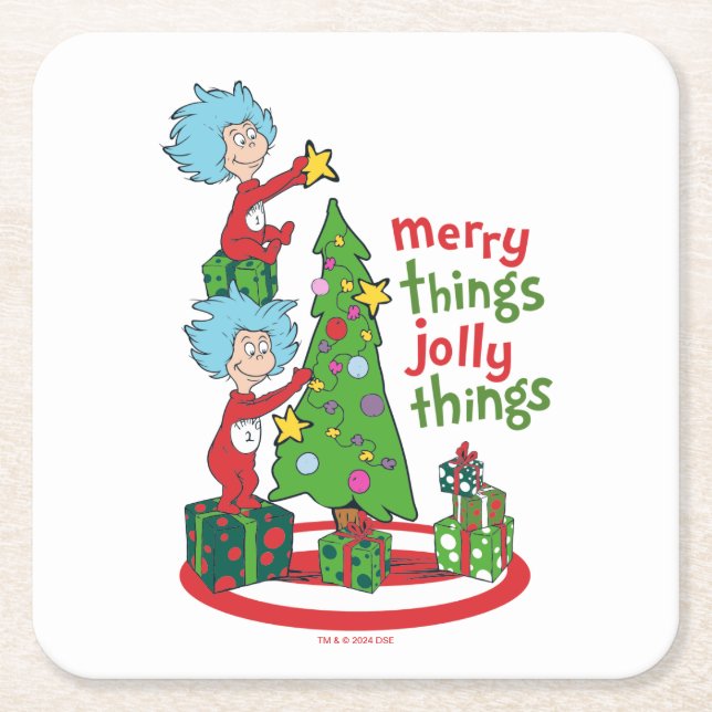 Thing One Thing Two Merry Things Jolly Things Square Paper Coaster (Front)