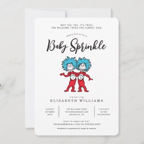 Thing One Thing Two  Red Twins Baby Sprinkle Invitation