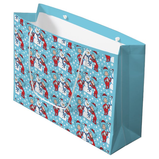 Thing One Thing Two Snowman Pattern Large Gift Bag (Front Angled)