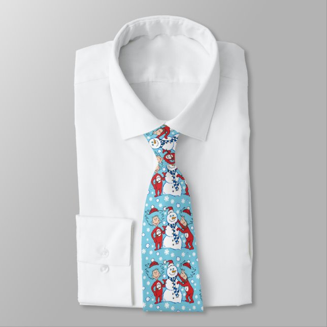 Thing One Thing Two Snowman Pattern Neck Tie (Tied)