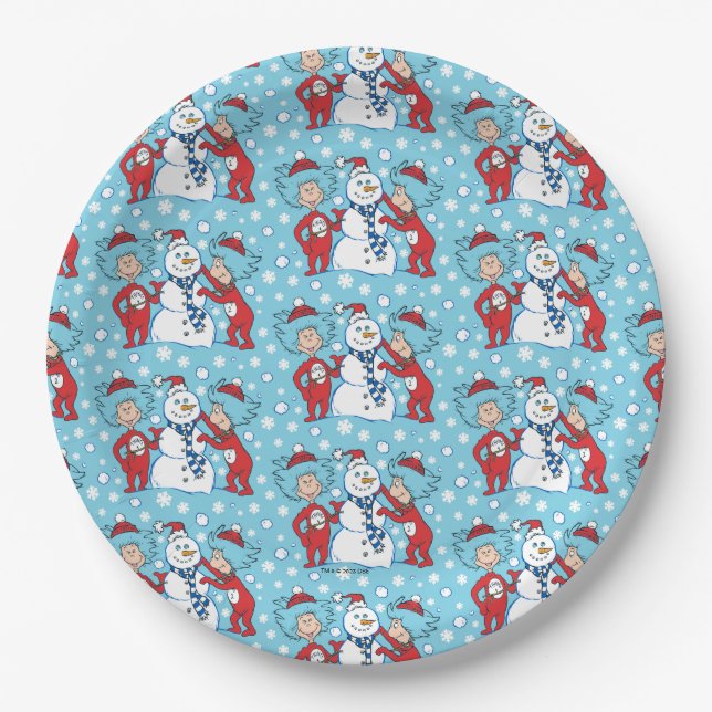 Thing One Thing Two Snowman Pattern Paper Plates (Front)