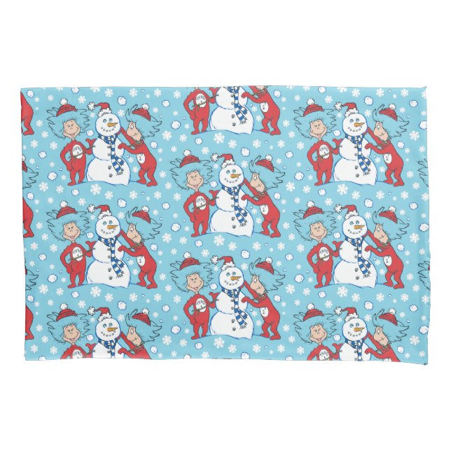 Thing One Thing Two Snowman Pattern Pillow Case (Front)