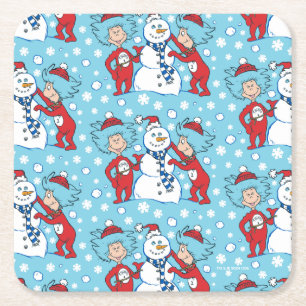 Thing One Thing Two Snowman Pattern Square Paper Coaster
