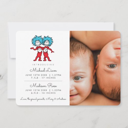 Thing One Thing Two Twins Baby Birth Announcement