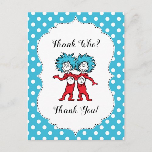 Thing One Thing Two  Twins Baby Shower Thank You Postcard