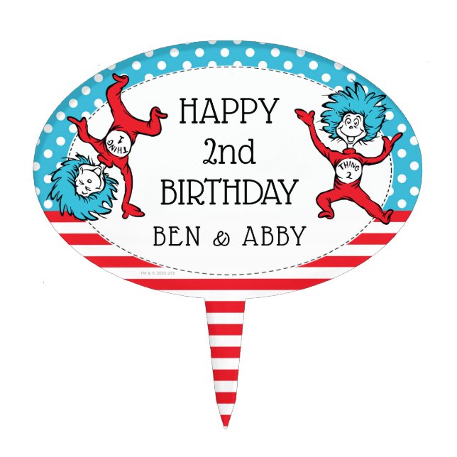 Thing One Thing Two | Twins Birthday Cake Topper (Front)