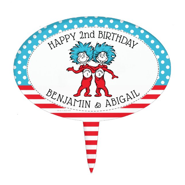 Thing One Thing Two | Twins Birthday Cake Topper (Front)