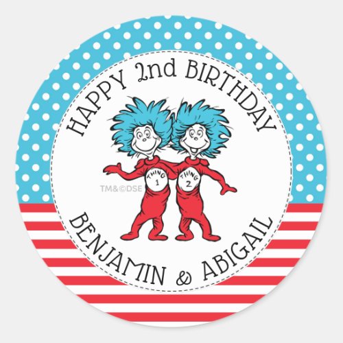 Thing One Thing Two  Twins Birthday Classic Round Sticker