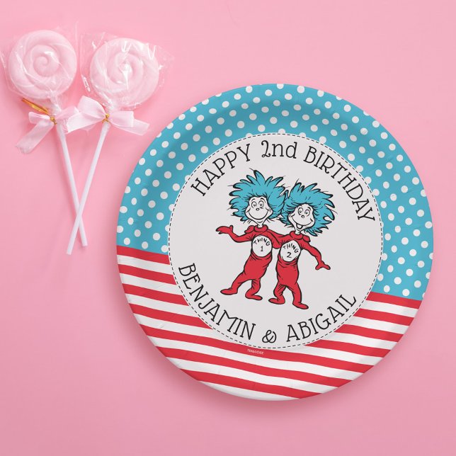 Thing One Thing Two | Twins Birthday Paper Plates (Plate on table)