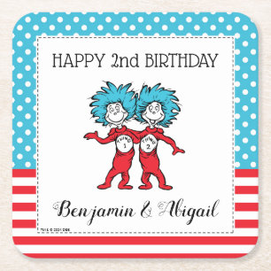 Thing One Thing Two Twins Birthday Square Paper Coaster