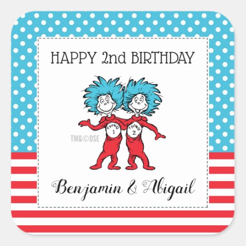 Thing One Thing Two  Twins Birthday Square Sticker