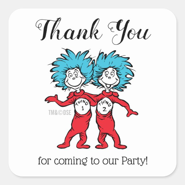 Thing One Thing Two | Twins Birthday Thank You Square Sticker (Front)
