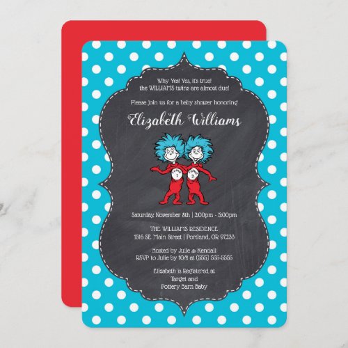 Thing One Thing Two  Twins Chalkboard Baby Shower Invitation