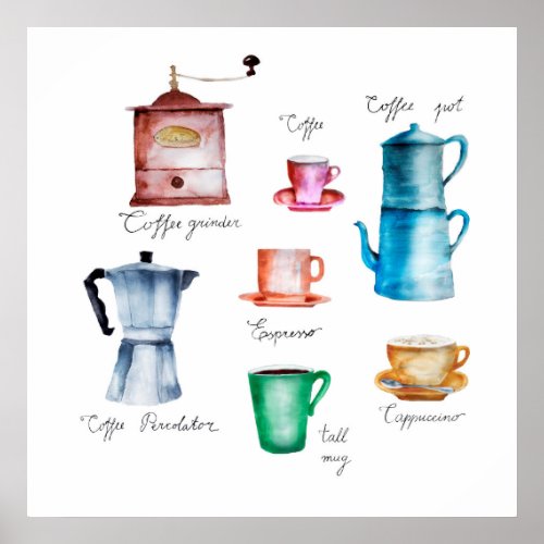 Things Coffee Watercolor Collection Poster