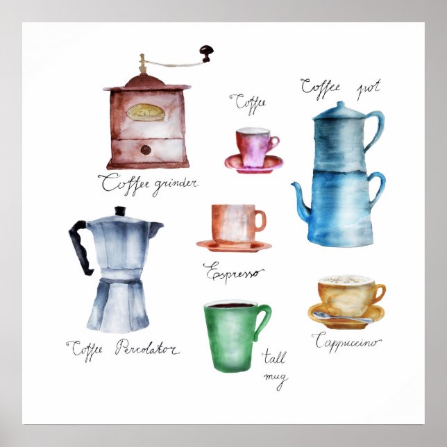 Things Coffee Watercolor Collection Poster (Front)