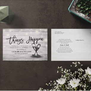 Things Happen Wedding Postponement Change of Plans Announcement Postcard
