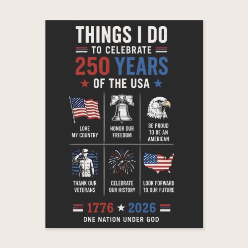 Things I Do Celebrate 250 Years USA 1776 Postcard Things I Do Celebrate 250 Years USA 1776 Postcard