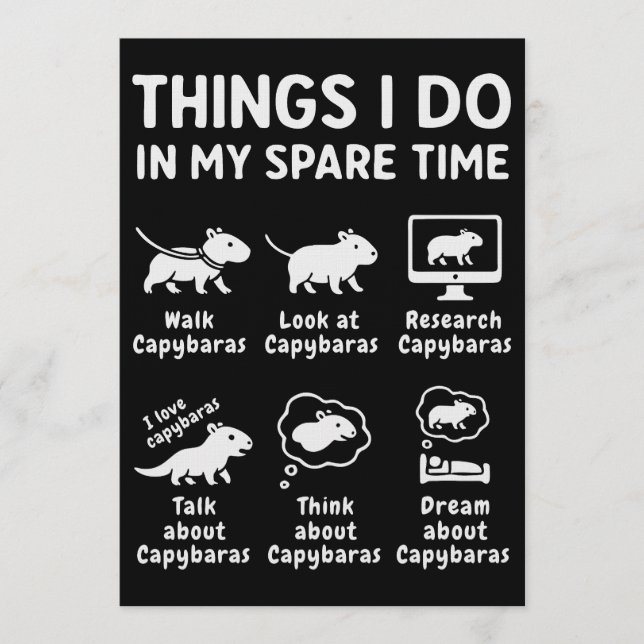 Things I Do In My Spare Time Capybara Funny Invitation (Front)