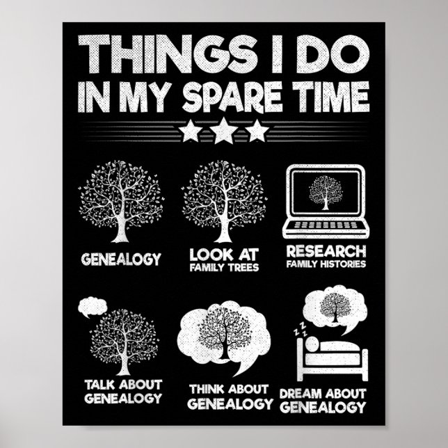 Things I Do In My Spare Time Funny Genealogy  Poster (Front)