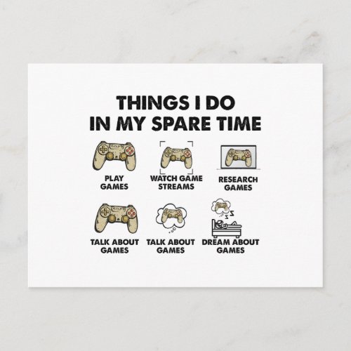 Things I Do In My Spare Time Video Games Gamer  Postcard