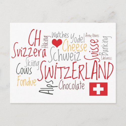 Things I Love About Switzerland Cheese Chocolate Postcard