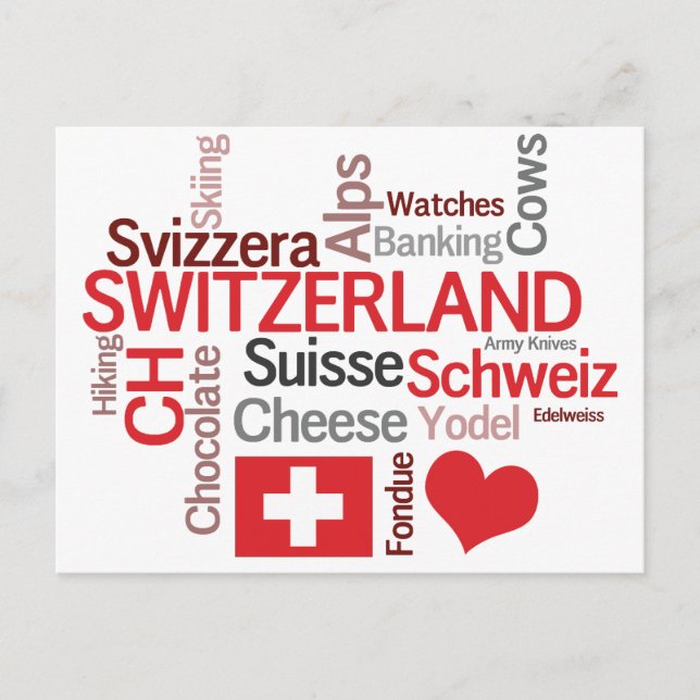 Things I Love About Switzerland, Cheese, Chocolate Postcard (Front)